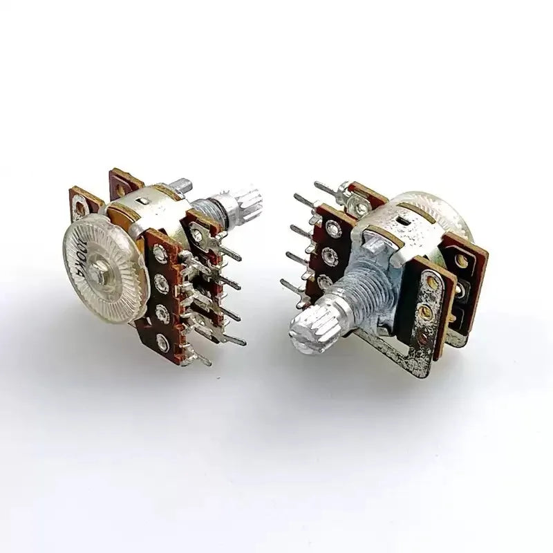 10 st 16-typ 8-polig dubbel A100K med lika-tons stegvis ljudeffektförstärkare volympotentiometer, axellängd 15 mm