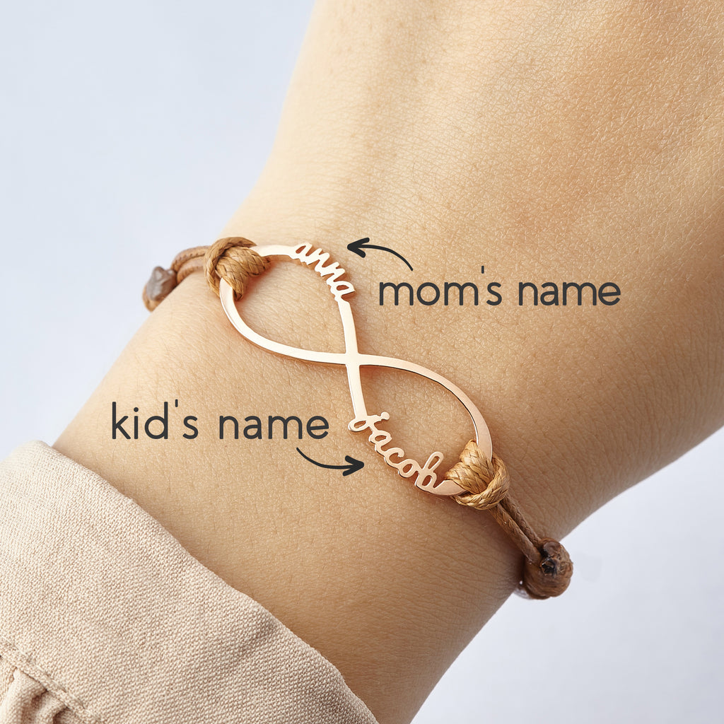 Mammaarmband med barnnamn, Infinity-armband med namn, Mammasmycken