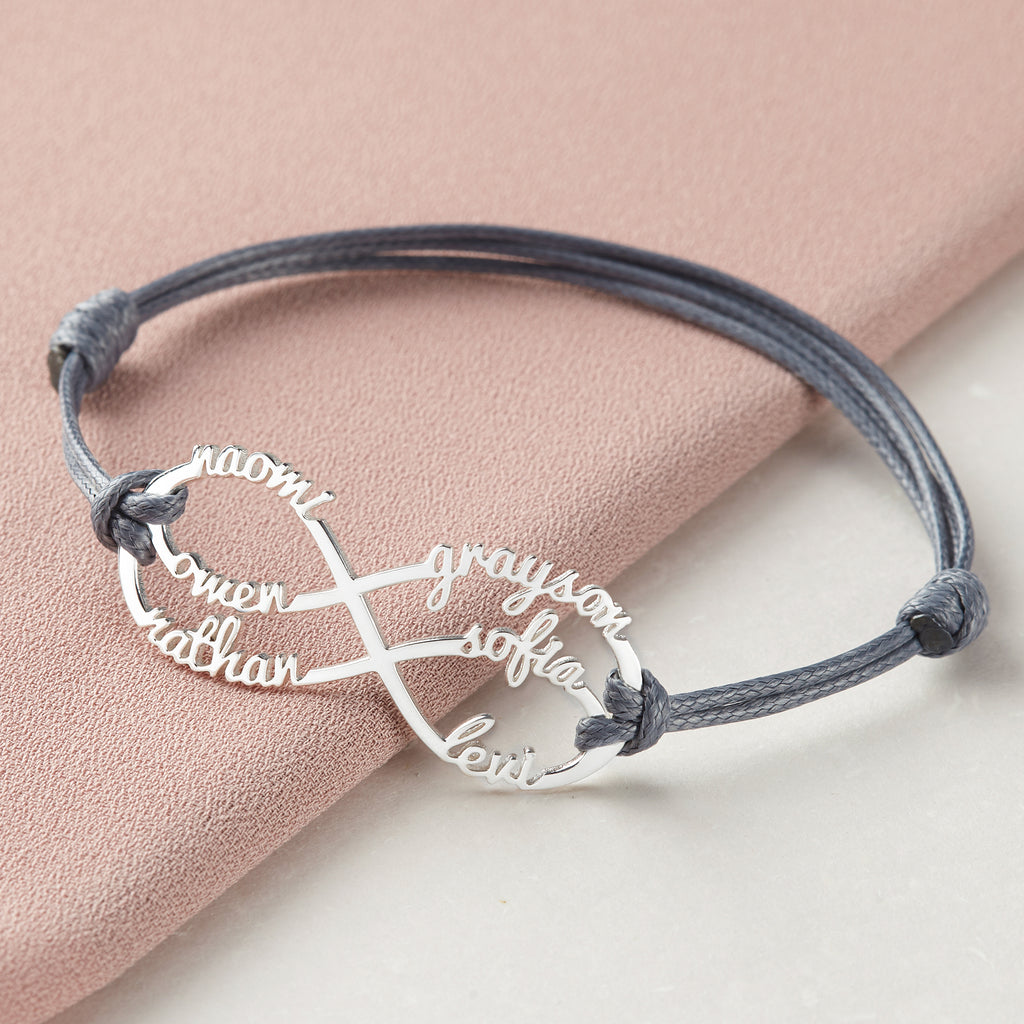 Mammaarmband med barnnamn, Infinity-armband med namn, Mammasmycken
